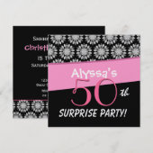 50e Surprise Party Black and White Flower Pattern Kaart (Voorkant / Achterkant)