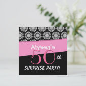 50e Surprise Party Black and White Flower Pattern Kaart (Staand voorkant)
