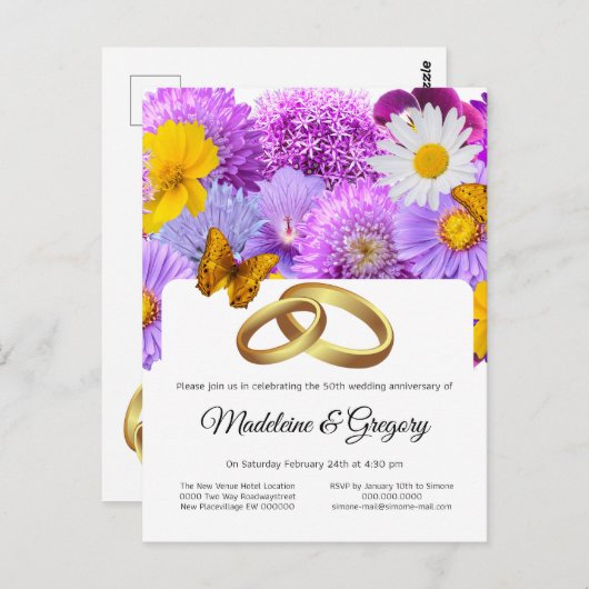 50e trouwdag bloem - uitnodiging voor bloemen (Voorkant / Achterkant)