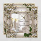 50e trouwdag Cream Gouden Roos Zilver Kaart (Voorkant / Achterkant)