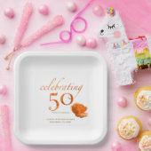 50e trouwdag Elegante perzik rozen naam Papieren Bordje (Feest)