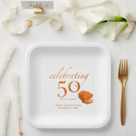 50e trouwdag Elegante perzik rozen naam Papieren Bordje