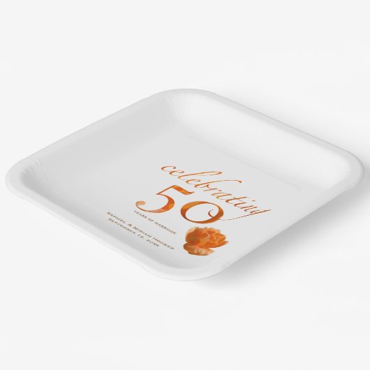 50e trouwdag Elegante perzik rozen naam Papieren Bordje (Gebogen)