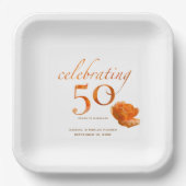 50e trouwdag Elegante perzik rozen naam Papieren Bordje (Voorkant)