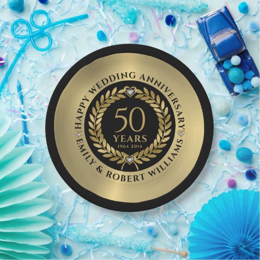 50e trouwdag Gold laurel met diner Papieren Bordje (Feest)