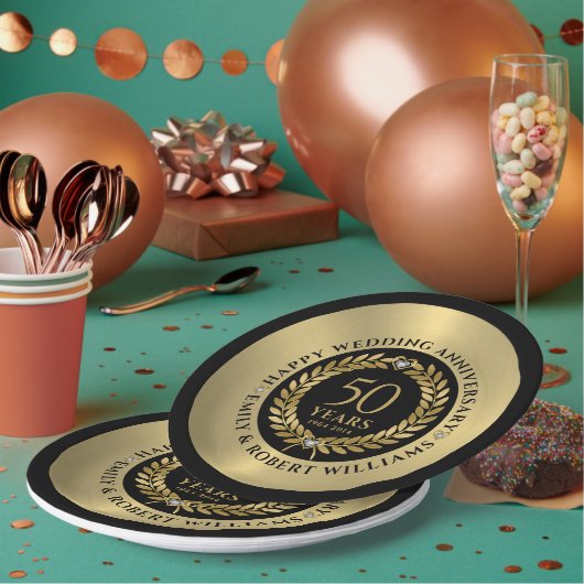 50e trouwdag Gold laurel met diner Papieren Bordje (Multi)