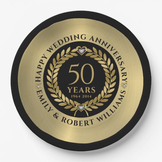 50e trouwdag Gold laurel met diner Papieren Bordje (Voorkant)