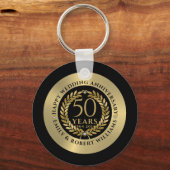 50e trouwdag Gold laurel met diner Sleutelhanger (Voorkant)