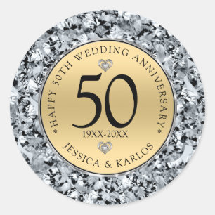 50e trouwdag goud & diamanten ronde sticker