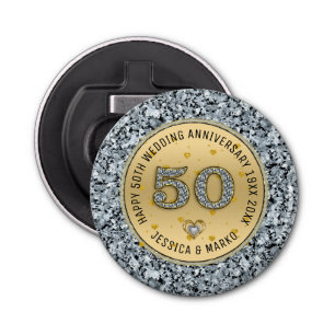 50e trouwdag goud en witte diamanten button flesopener