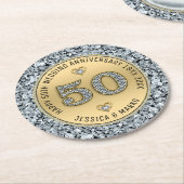50e trouwdag goud en witte diamanten ronde kartonnen onderzetter (Gebogen)