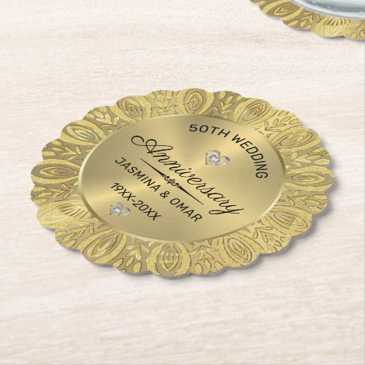 50e trouwdag goud mandala kartonnen onderzetters (Gekanteld)