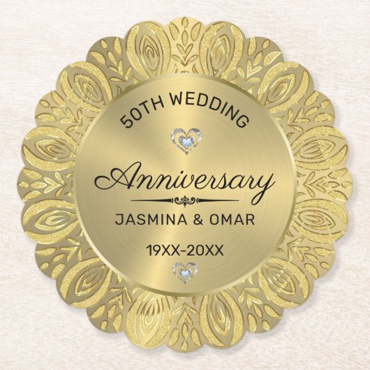 50e trouwdag goud mandala kartonnen onderzetters (Voorkant)