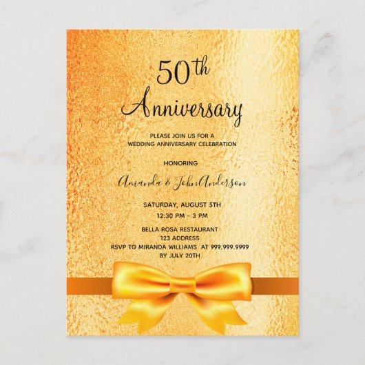 50e trouwdag gouden metallische uitnodiging (Voorkant)