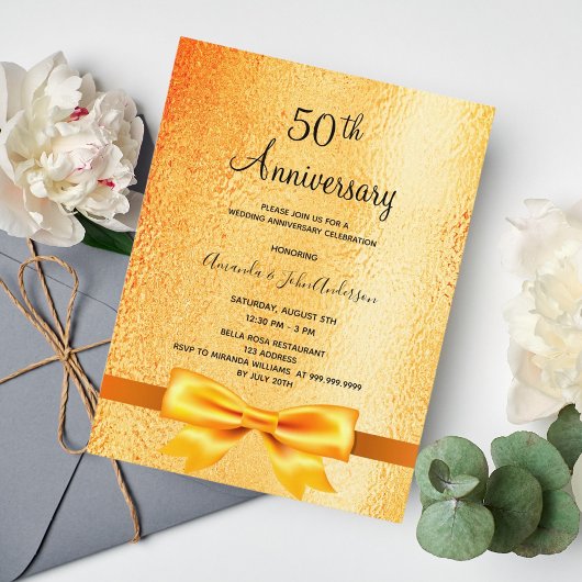 50e trouwdag gouden metallische uitnodiging