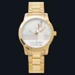 50e trouwdag gouden paar foto's horloge<br><div class="desc">Sjabloon voor je eigen foto. Een trouwfoto of een foto van man en vrouw. Een zwarte zwarte zwarte tekst met een wit lijst. Witte cijfers van 9 tot 3. Met de tekst: 50th Wedding Jubileum. Het perfecte cadeau voor een gouden trouwdag.</div>