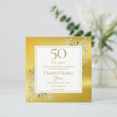 50e trouwdag groen goud folie vierkant save the date (Staand voorkant)