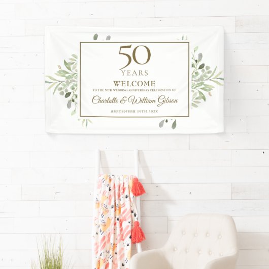 50e trouwdag groen welkom spandoek (Insitu)