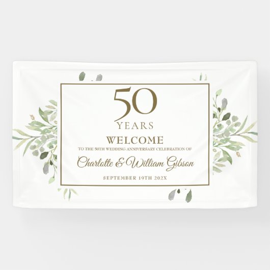 50e trouwdag groen welkom spandoek (Horizontaal)