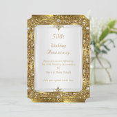 50e trouwdag jubileum goud glitters witte parel kaart (Staand voorkant)