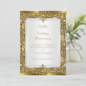50e trouwdag jubileum goud glitters witte parel kaart (Staand voorkant)