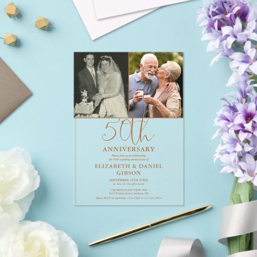 50e trouwdag jubileum toen en nu 2 foto acryl uitnodigingen (Insitu (Huwelijk))