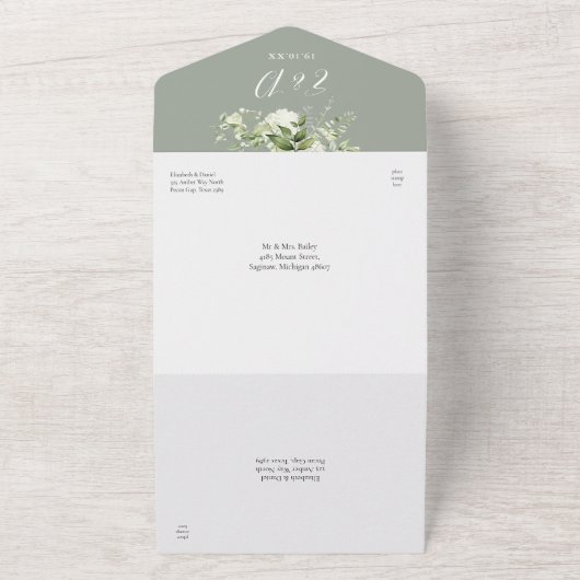 50e trouwdag jubileumkleur sage groene bloemen all in one uitnodiging (Buitenkant)