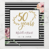 50e trouwdag met glitter Waterverf Rozen Wijn Etiket (Enkel label)