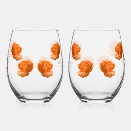 50e trouwdag perzik rozen naam cadeau wijnglas zonder voet (Links)
