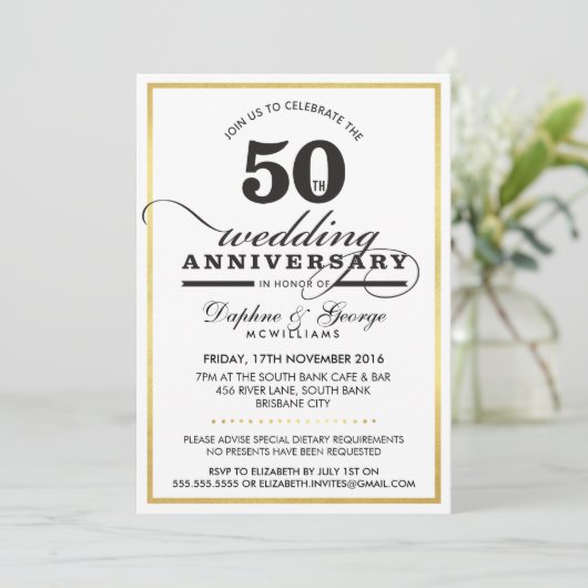 50E TROUWDAG VERJAARDAG chique stijlvolle gouden z Kaart (Staand voorkant)