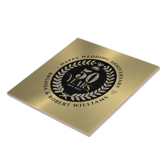 50e trouwdag wit glitter en goud tegeltje (Zijkant)