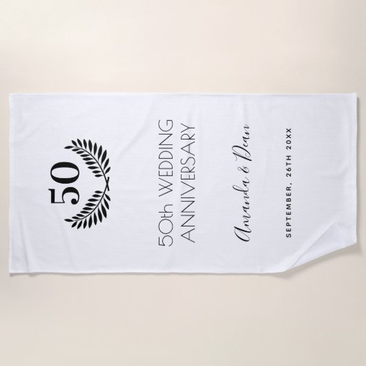 50e trouwdag witte zwarte krans strandlaken (Voorkant)