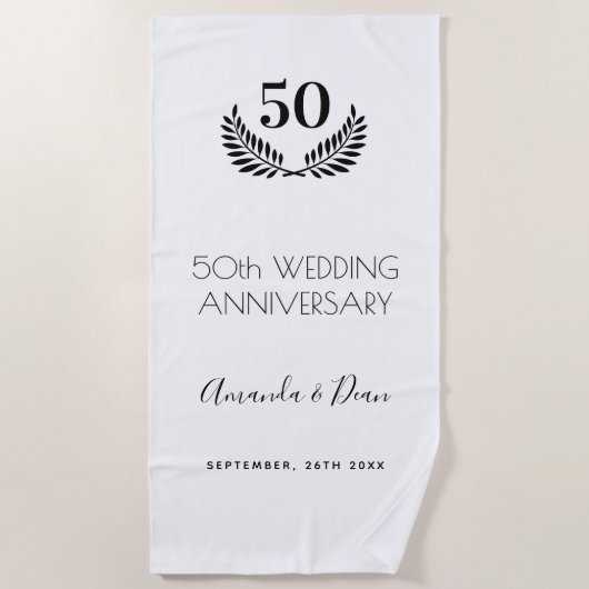 50e trouwdag witte zwarte krans strandlaken (Voorkant)