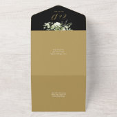 50e trouwdag zwart en goud bloemmotief all in one uitnodiging (Buitenkant)