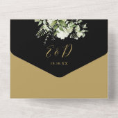 50e trouwdag zwart en goud bloemmotief all in one uitnodiging (Achterkant)