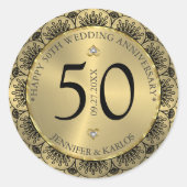 50e trouwdag zwarte kant & goud ronde sticker (Voorkant)