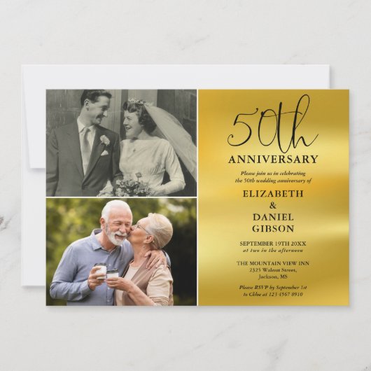 50e trouwdagjubileum toen en nu 2 foto kaart (Voorkant)