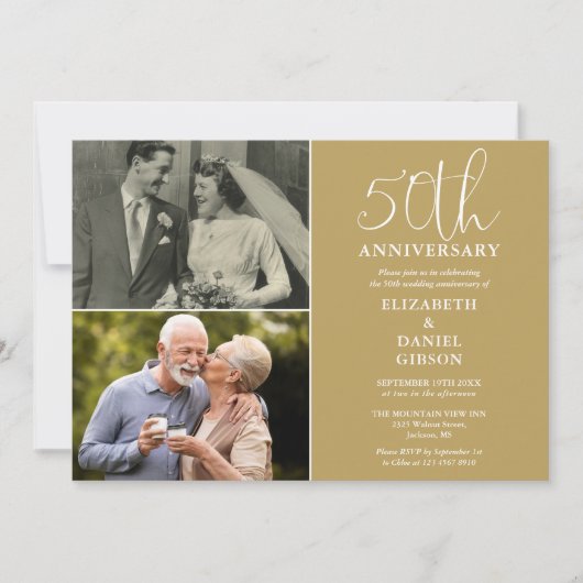 50e trouwdagjubileum toen en nu 2 foto kaart (Voorkant)