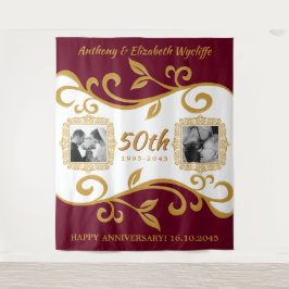 50e trouwdagjubileum Voeg uw foto's toe Rood Goud Wandkleed