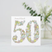 50e trouwjubileum bloemen bruiloft uitnodiging (Staand voorkant)