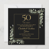 50e trouwjubileum gebladerte zwart goud vierkant save the date (Voorkant)