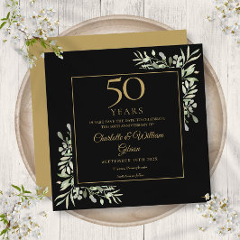 50e trouwjubileum gebladerte zwart goud vierkant save the date