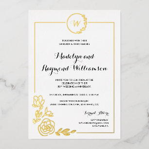 50e trouwjubileum Gouden Krans Monogram Folie Uitnodiging