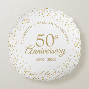 50e trouwjubileum gouden stof confetti rond kussen