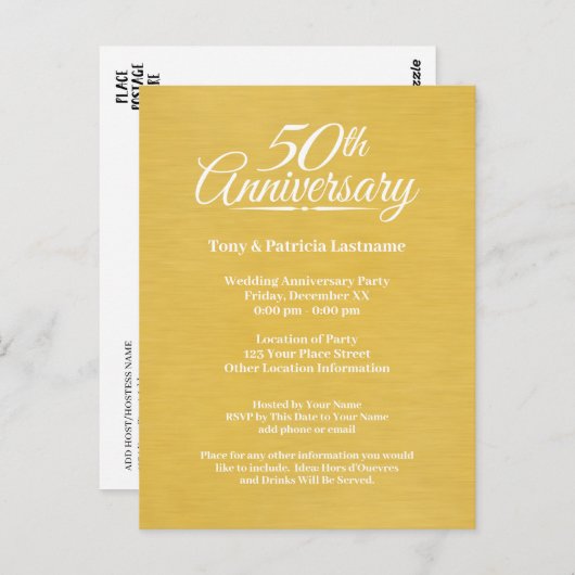 50e trouwjubileum groot lettertype goud briefkaart (Voorkant / Achterkant)