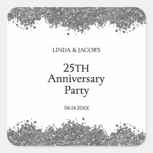 50e trouwjubileum Zilveren nep glitters  Vierkante Sticker (Voorkant)