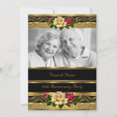 50e trouwjubileumfeest roze goud foto 3 kaart (Voorkant)