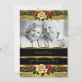 50e trouwjubileumfeest roze gouden foto 3 kaart (Voorkant)