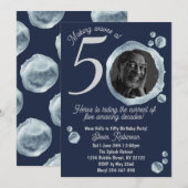 50e Twilight Blue Bubble verjaardagsfeestje foto Kaart (Voorkant / Achterkant)