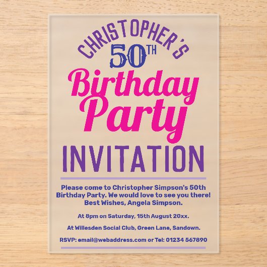 50e uitnodiging van de Birthday Party (Voorkant)